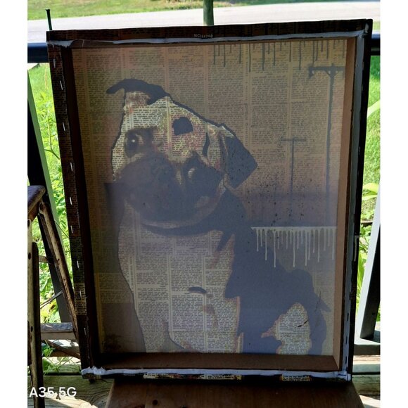 Artsy Vintage Dog Print On Newspaper Canvas Art Pug Retro Cozy Wall - Picture 3 of 5